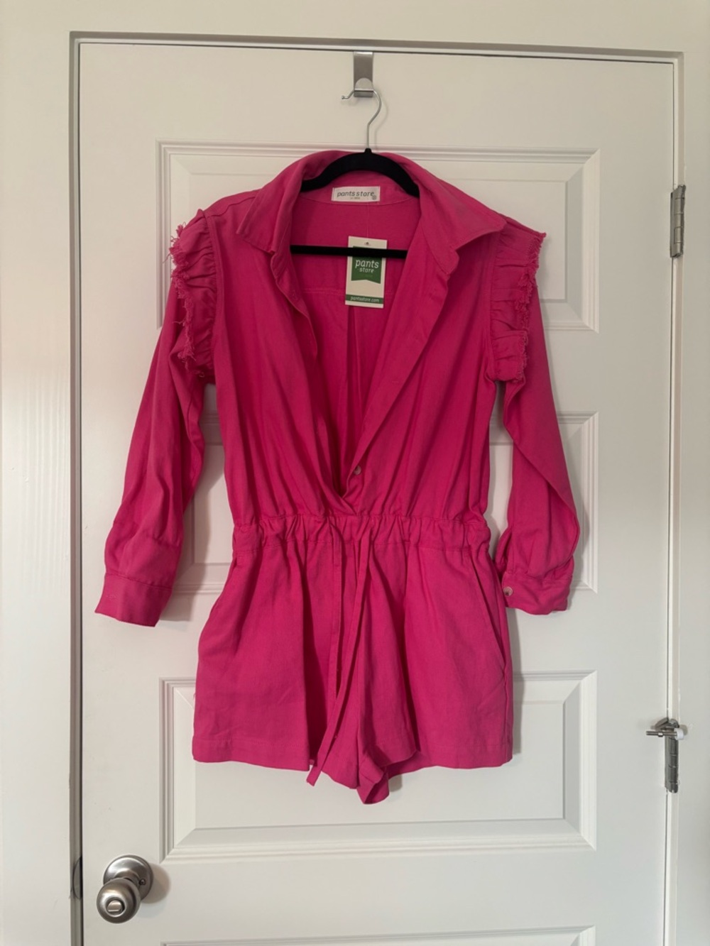 Pants Store Bright Pink Button-Front Romper